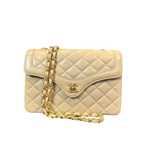 CHANEL Handbags - Chanel Gold Diana Lambskin Leather 90s Era Crossbody Bag